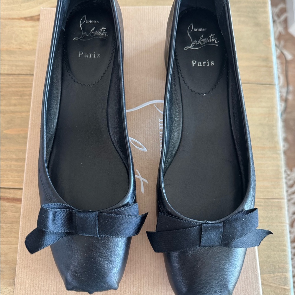 Christian Louboutin Black Flats with Bow Detail